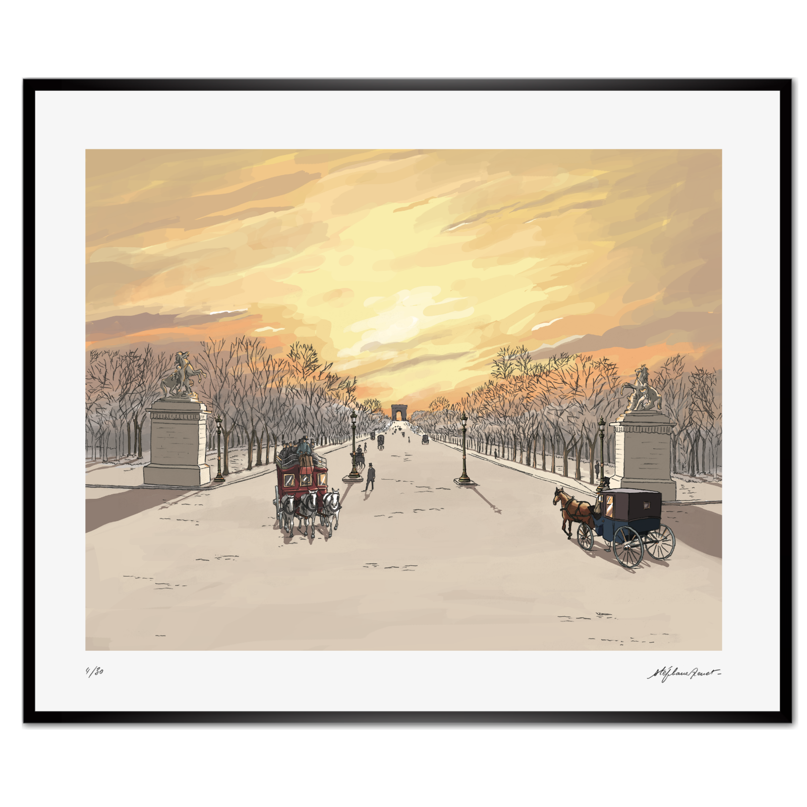 The narrator’s carriage on the Champs Elysées at sunset